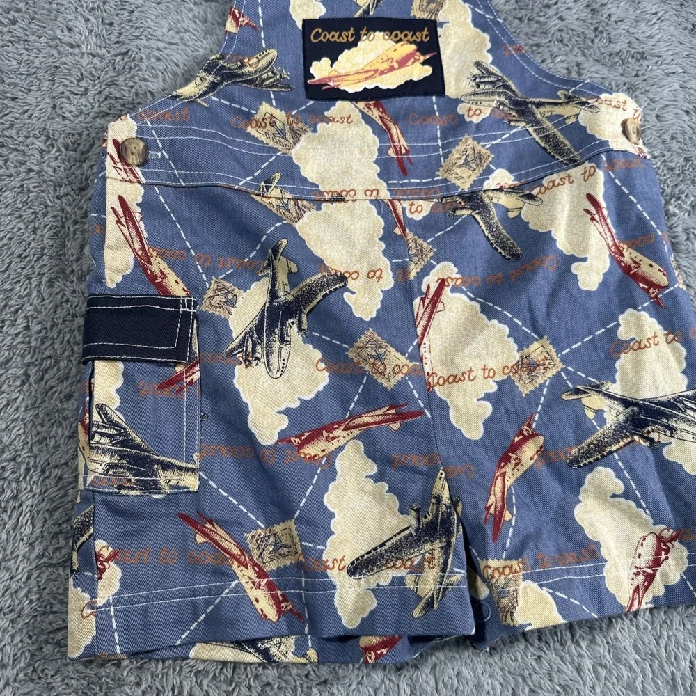 Vintage Toddler Airplane Coast To Coast Blue SZ 4T Bibs AOP Flights Travel Kids